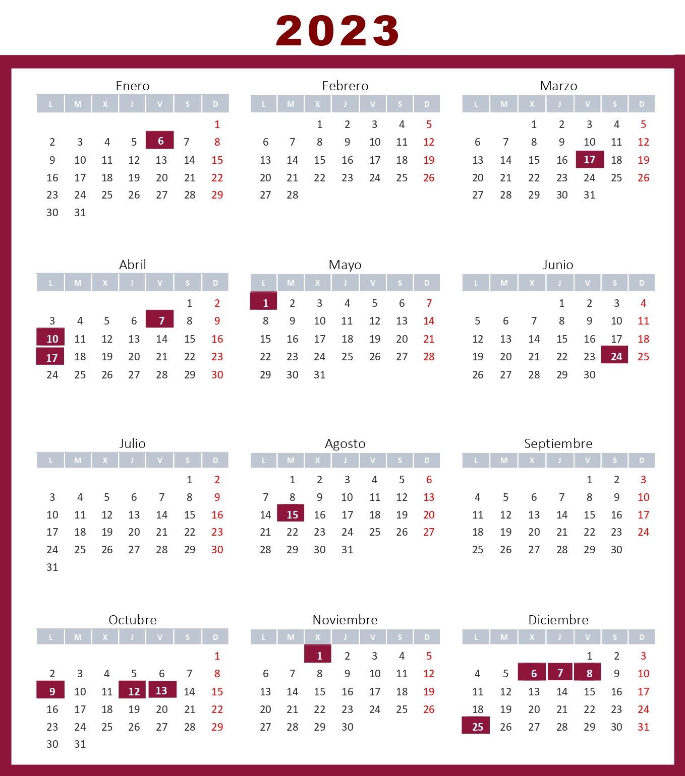 Calendario Laboral FEMEVAL